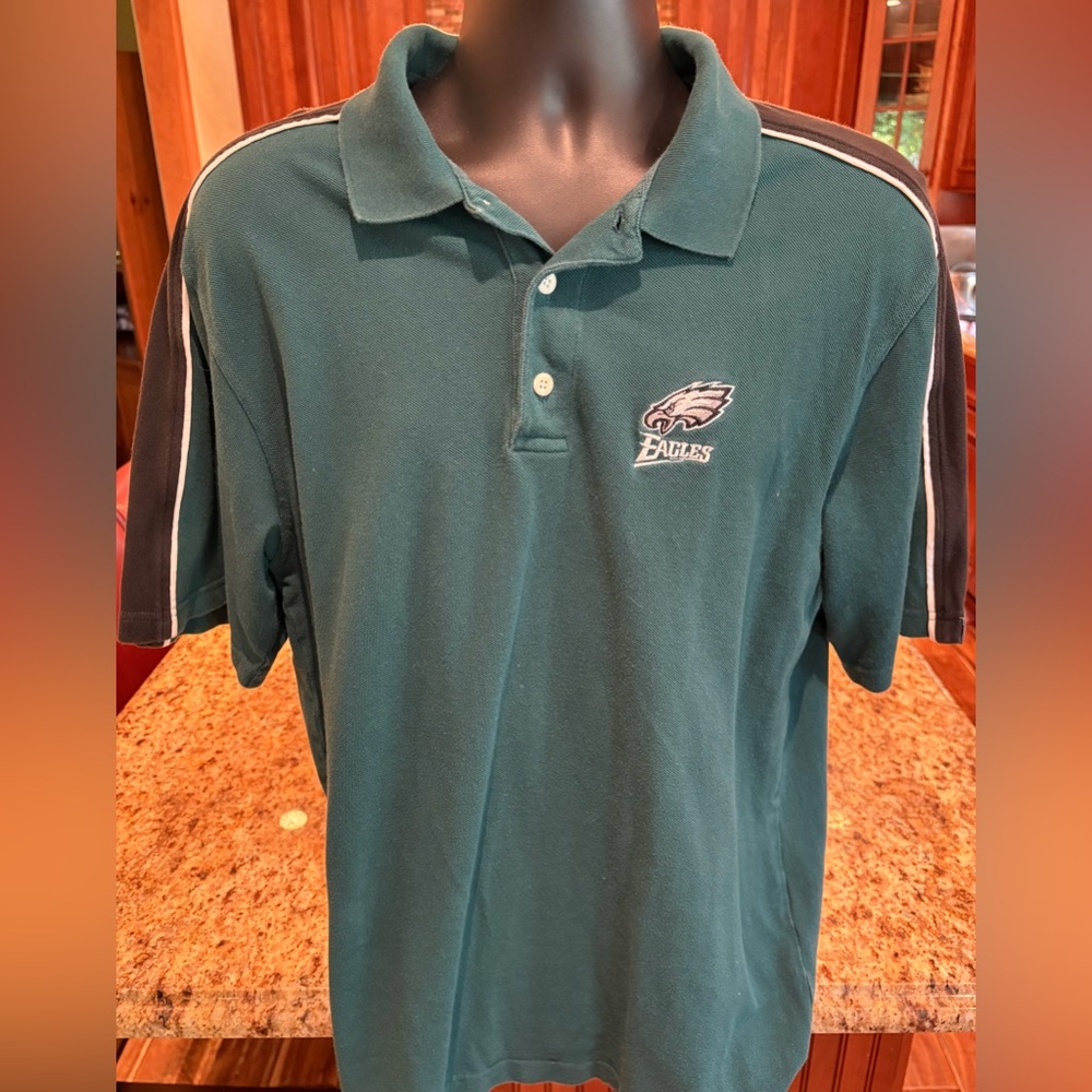 Philadelphia Eagles NFL polo. Sharp green/black with logo. Large. EUC